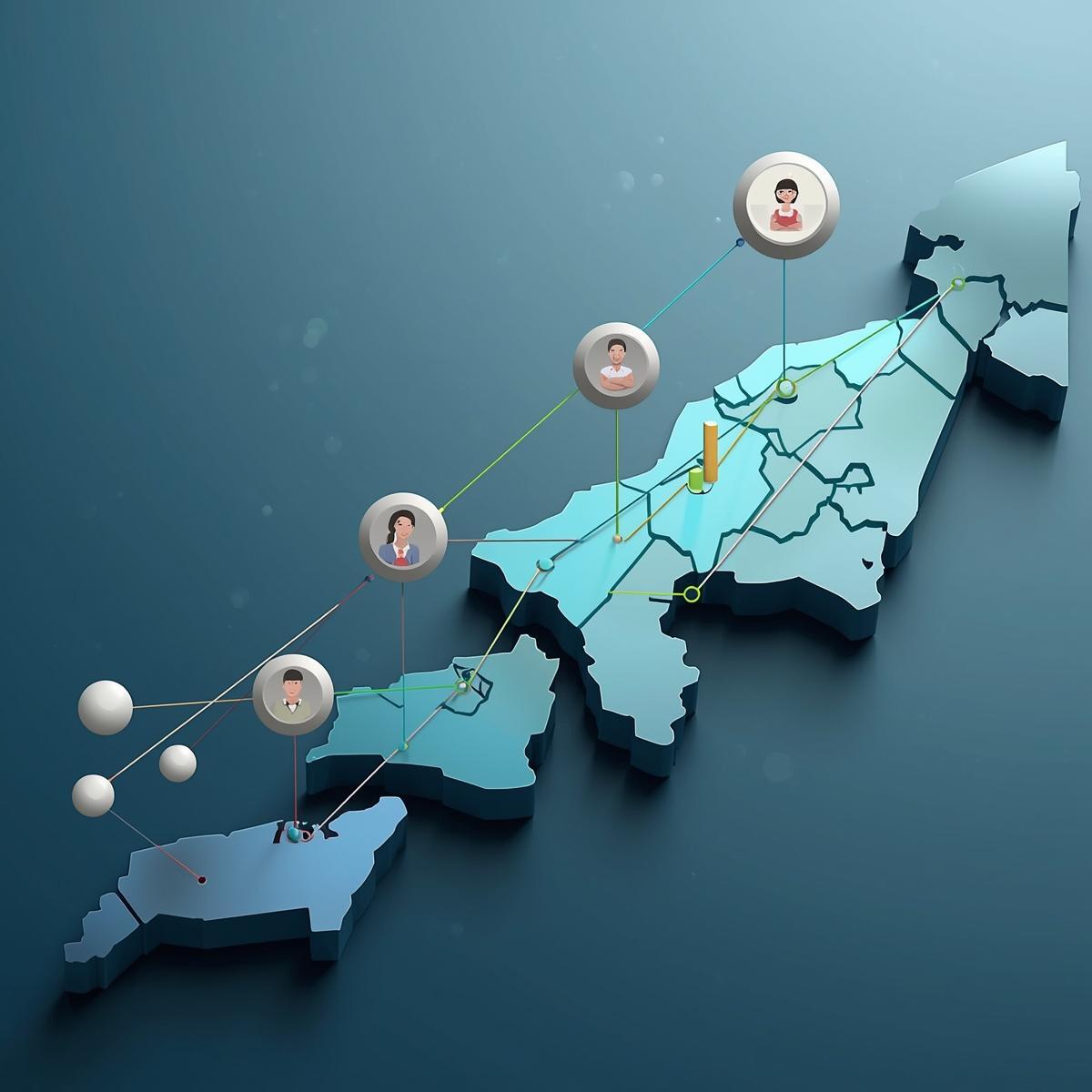 A professional and polished graphic illustrating the concept of multi-state business growth, featuring a stylized map with expanding borders and connecting lines, possibly incorporating subtle abstract elements symb