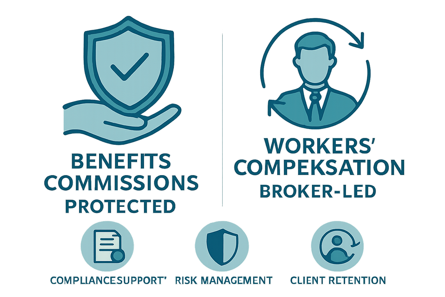 digitalart Show how benefits commissions stay protected and workers compensation strategies remain brokerledInclude icons for compliance support risk-2