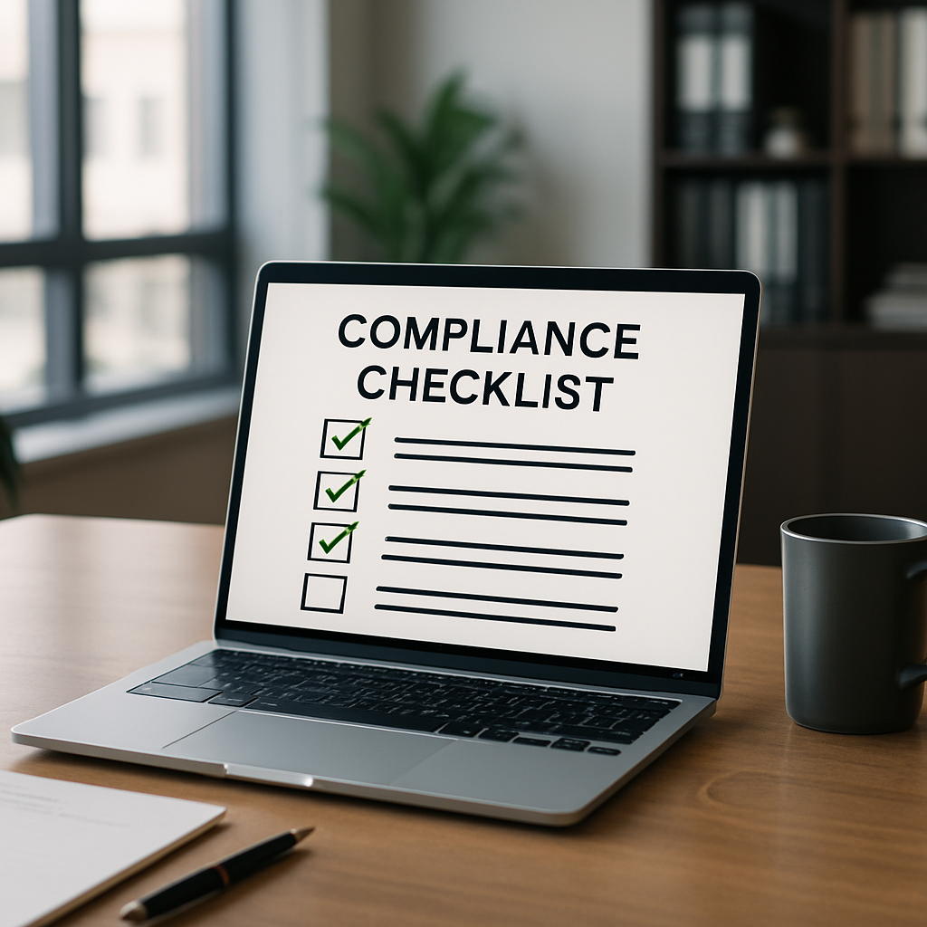 digitalart compliance checklist on a laptop professional office realistic style-1